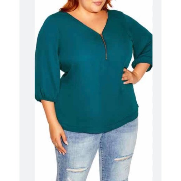 CITY CHIC WOMENS ZIP NECKLINE TOP IN JADE SIZE 18 - Picture 8 of 8